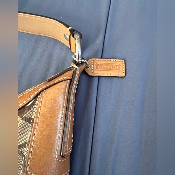 COACH Large Leather Hampton Signature Jacquard Clip Hobo Shoulderbag Brown - EUC - Picture 7 of 16